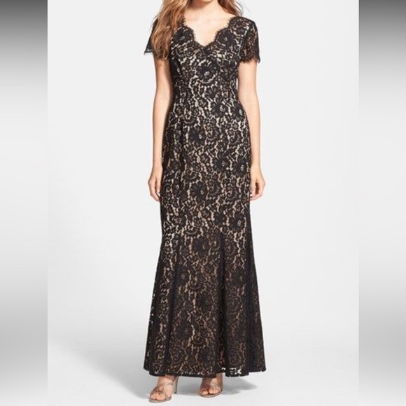 Eliza J Dresses & Skirts - Eliza J Black Lace Maxi Dress with Nude Underlay